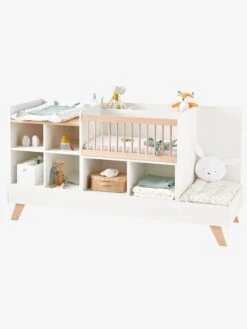 Lit Combiné 4 En 1 évolutif Avec Rangements Et Table à Langer COMBINID Blanc / Bois - Vertbaudet -Meubles Pour Enfants Magasin lit combine 4 en 1 evolutif avec rangements et table a langer combinid 2