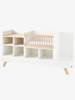 Lit Combiné 4 En 1 évolutif Avec Rangements Et Table à Langer COMBINID Blanc / Bois - Vertbaudet -Meubles Pour Enfants Magasin lit combine 4 en 1 evolutif avec rangements et table a langer combinid 3
