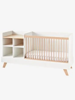 Lit Combiné 4 En 1 évolutif Avec Rangements Et Table à Langer COMBINID Blanc / Bois - Vertbaudet -Meubles Pour Enfants Magasin lit combine 4 en 1 evolutif avec rangements et table a langer combinid 4