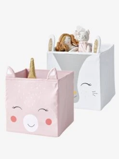 Meubles Pour Enfants Magasin 5 Lot De 2 Bacs De Rangement Magic Licorne Rose + Blanc - Vertbaudet