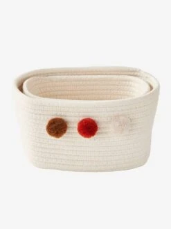 Lot De 2 Paniers En Corde à Pompons Beige - Vertbaudet -Meubles Pour Enfants Magasin lot de 2 paniers en corde a pompons 2