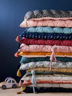 Matelas De Sol Avec Pompons FLEURETTES écru / Multicolore - Vertbaudet -Meubles Pour Enfants Magasin matelas de sol avec pompons fleurettes 4