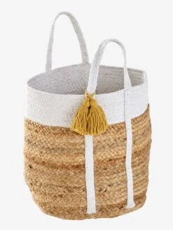 Meubles Pour Enfants Magasin 23 Panier En Jute Avec Fils Lurex Marguerite Blanc - Vertbaudet
