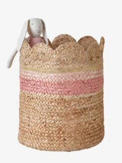 Meubles Pour Enfants Magasin 21 Panier En Jute Festonné Fiore Osier/rose - Vertbaudet