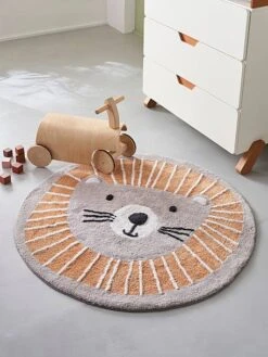 Tapis Rond Lavable Lion Gris / Orange - Vertbaudet -Meubles Pour Enfants Magasin tapis rond lavable lion 2