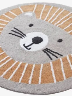 Tapis Rond Lavable Lion Gris / Orange - Vertbaudet -Meubles Pour Enfants Magasin tapis rond lavable lion 4